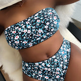 Swim Curve Banador bikini bandeau con estampado floral circular ribete con encaje