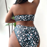 Swim Curve Banador bikini bandeau con estampado floral circular ribete con encaje