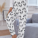 Pantalones homewear con patron de panda de franela