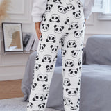 Pantalones homewear con patron de panda de franela