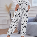 Pantalones homewear con patron de panda de franela