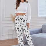 Pantalones homewear con patron de panda de franela