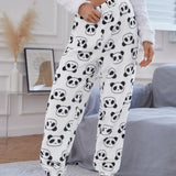 Pantalones homewear con patron de panda de franela