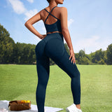 Yoga Basic Conjunto deportivo inconsutil de espalda con tira cruzada