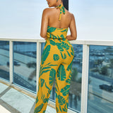 SXY Tropical Print Halter Jumpsuit