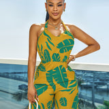 SXY Tropical Print Halter Jumpsuit