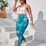 Yoga Trendy Leggings deportivos de tie dye de moldeador cadera de cintura ancha