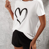 LUNE Shorts con camiseta con estampado de corazon