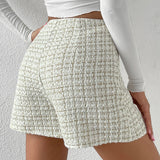 Frenchy Shorts tweed de talle alto con boton falso