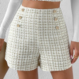 Frenchy Shorts tweed de talle alto con boton falso