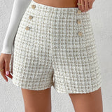 Frenchy Shorts tweed de talle alto con boton falso