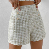 Frenchy Shorts tweed de talle alto con boton falso