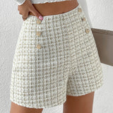 Frenchy Shorts tweed de talle alto con boton falso