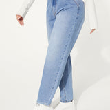 SXY Jeans de ajuste mom con diseno de parche