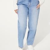 SXY Jeans de ajuste mom con diseno de parche