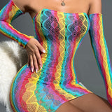 Vestido ajustado de rayas de arcoiris con abertura bandeau & Mangas de brazo