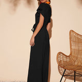 VCAY Butterfly Sleeve Belted Wide Leg Jumpsuit