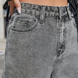 EZwear Jeans De Verano De Cintura Alta Con Bolsillo Oblicuo Para Mujer Estilo Boyfriend