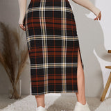 Essnce Plus Plaid Split Hem Skirt