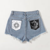 EZwear Shorts mezclilla con estampado de luna y estrella