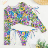 Swim Conjunto de bikini de triangulo halter con estampado floral para playa de verano y cubierta