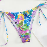 Swim Conjunto de bikini de triangulo halter con estampado floral para playa de verano y cubierta