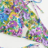 Swim Conjunto de bikini de triangulo halter con estampado floral para playa de verano y cubierta