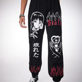 ROMWE Anime Pantalones con letra figura & con estampado de fuego