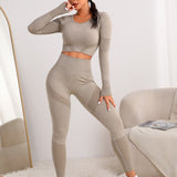 Yoga Basic Leggings con camiseta deportiva inconsutil con estiramiento alto agujeros para pulgares