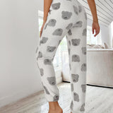 Pantalones de dormir con estampado de oso de franela