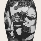 ROMWE PUNK Plus Figure Graphic Bodycon Skirt