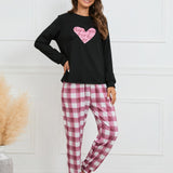 Conjunto de pijama con estampado de corazon & de cuadros