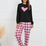 Conjunto de pijama con estampado de corazon & de cuadros