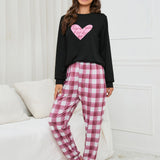 Conjunto de pijama con estampado de corazon & de cuadros