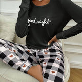 Conjunto de pijama con estampado de slogan y corazon