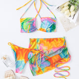 X Hangout Fest Banador bikini halter de tie dye con falda de playa