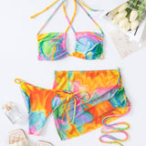 X Hangout Fest Banador bikini halter de tie dye con falda de playa