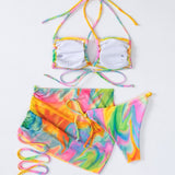 X Hangout Fest Banador bikini halter de tie dye con falda de playa