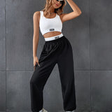 EZwear Top tank con slogan con parche con pantalones deportivos