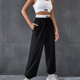 EZwear Top tank con slogan con parche con pantalones deportivos