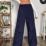 ICON Pantalones cargo grunge gorpcore con cremallera con bolsillo con solapa