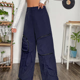 ICON Pantalones cargo grunge gorpcore con cremallera con bolsillo con solapa