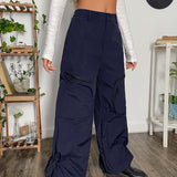 ICON Pantalones cargo grunge gorpcore con cremallera con bolsillo con solapa