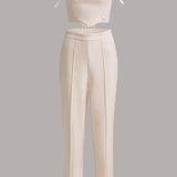 BIZwear Top bandeau de espalda con cordon asimetrico & Pantalones con costura delantera Set ropa de trabajo