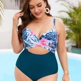 Swim Curve Banador una pieza con estampado tropical con abertura