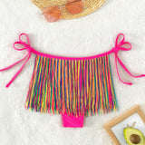 Swim Vcay Bottom de bikini de rayas de colores bajo con fleco con cordon lateral