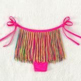 Swim Vcay Bottom de bikini de rayas de colores bajo con fleco con cordon lateral