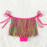 Swim Vcay Bottom de bikini de rayas de colores bajo con fleco con cordon lateral