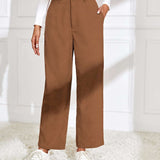 EZwear Pantalones de talle alto con bolsillo oblicuo de pana