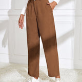 EZwear Pantalones de talle alto con bolsillo oblicuo de pana